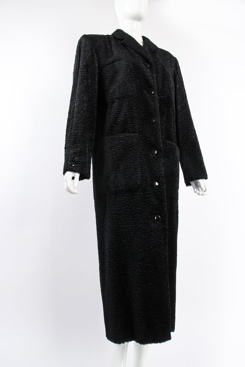 Vintage Fendi Faux Astrakhan  Curly Lamb Coat on Mannequin angle at Recess Los Angeles