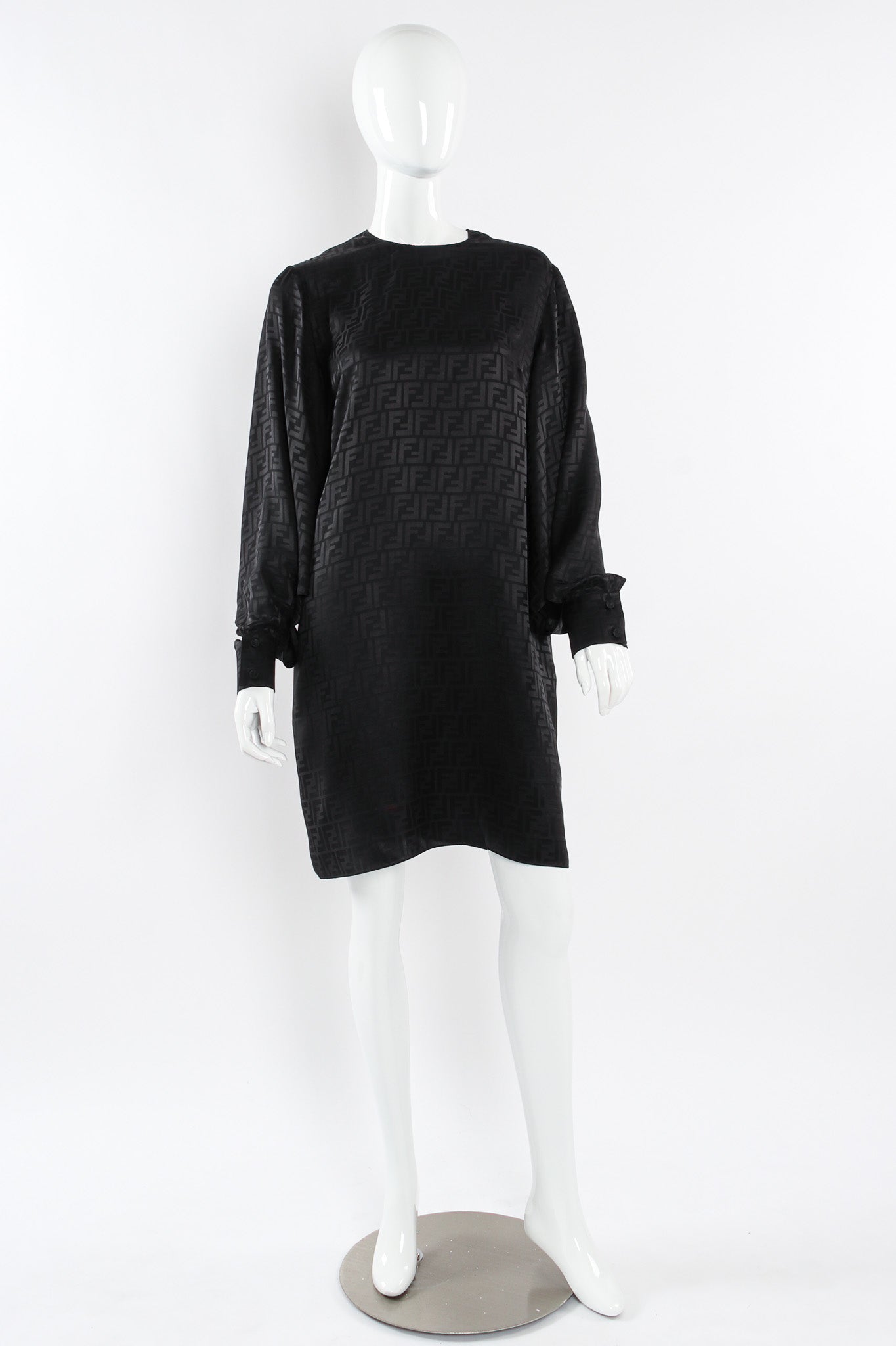 Fendi 2022 S/S Monogram Silk Dress & Scarf Shawl Set mannequin front no scarf @ Recess LA
