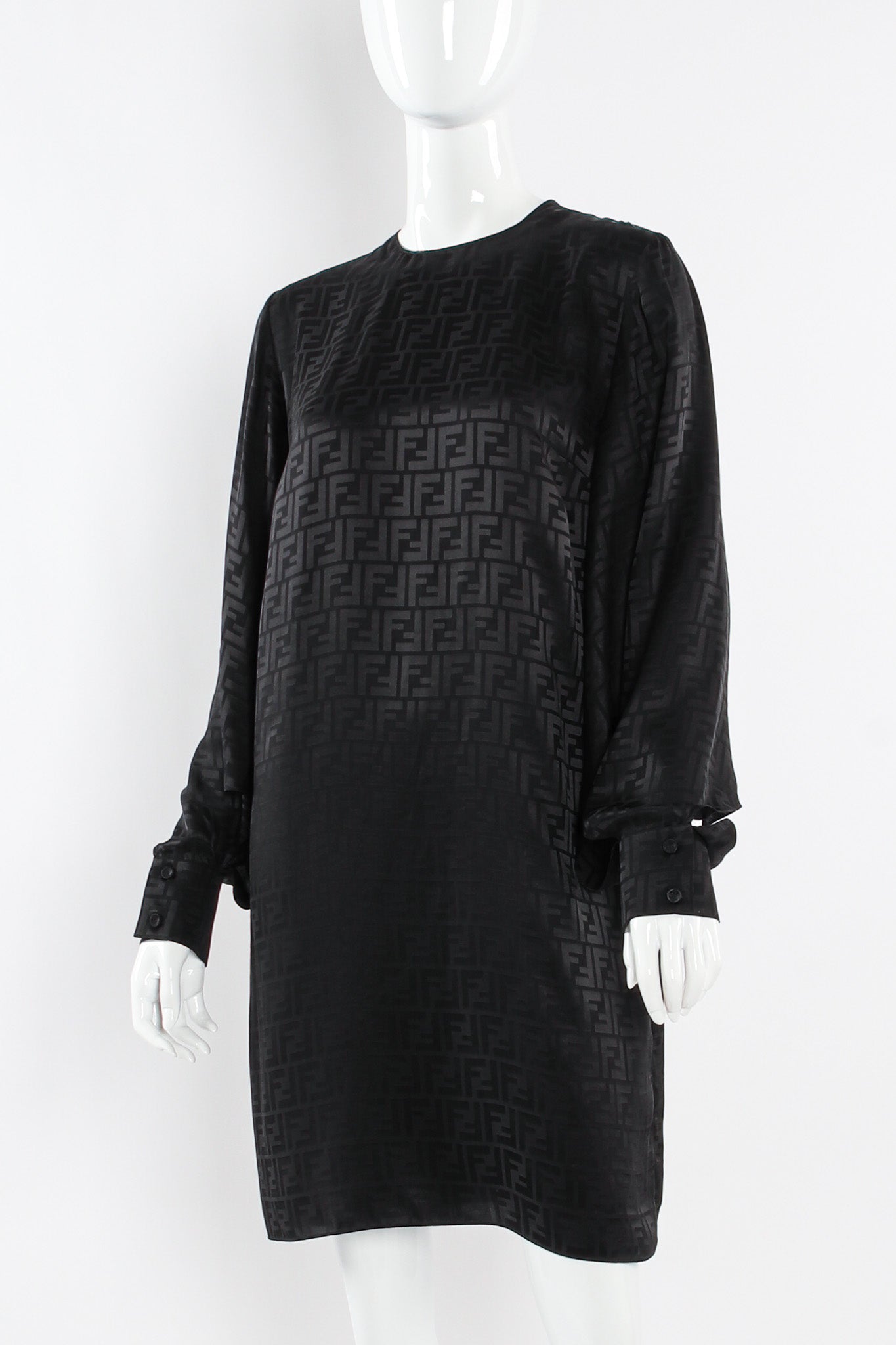 Fendi 2022 S/S Monogram Silk Dress & Scarf Shawl Set mannequin close no scarf @ Recess LA