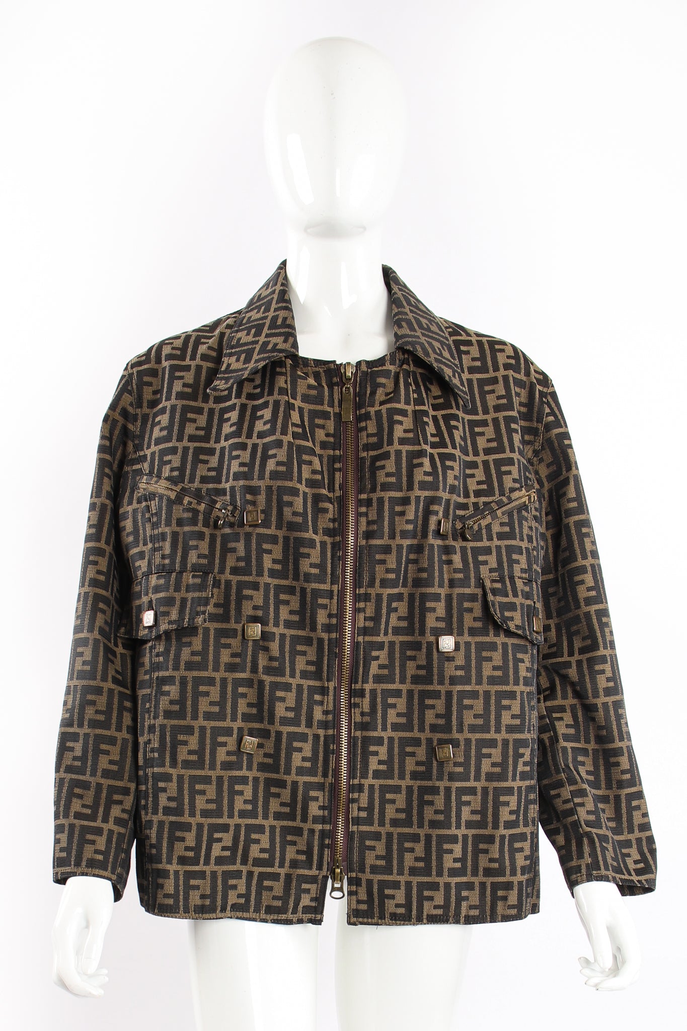 Vintage Fendi Zucca Monogram Zip Swing Jacket on Mannequin front at Recess Los Angeles