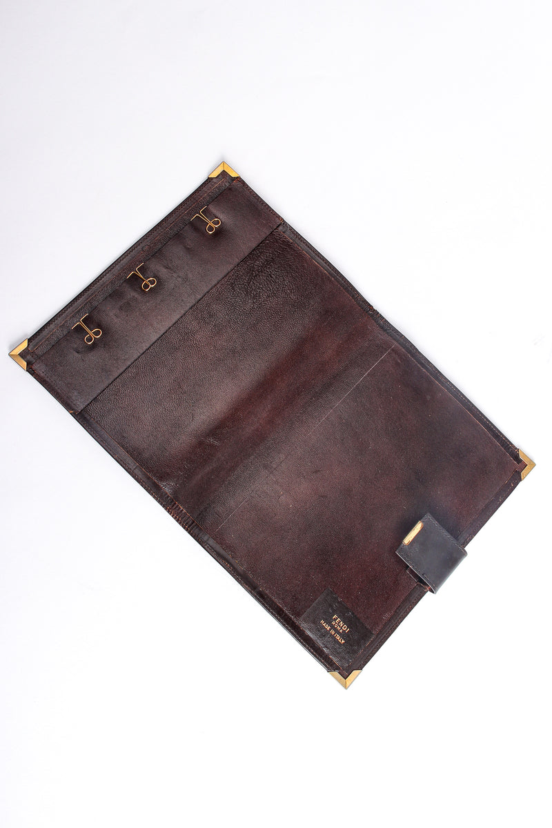 Vintage Fendi Zucca Monogram Leather Briefcase agenda inside at Recess Los Angeles