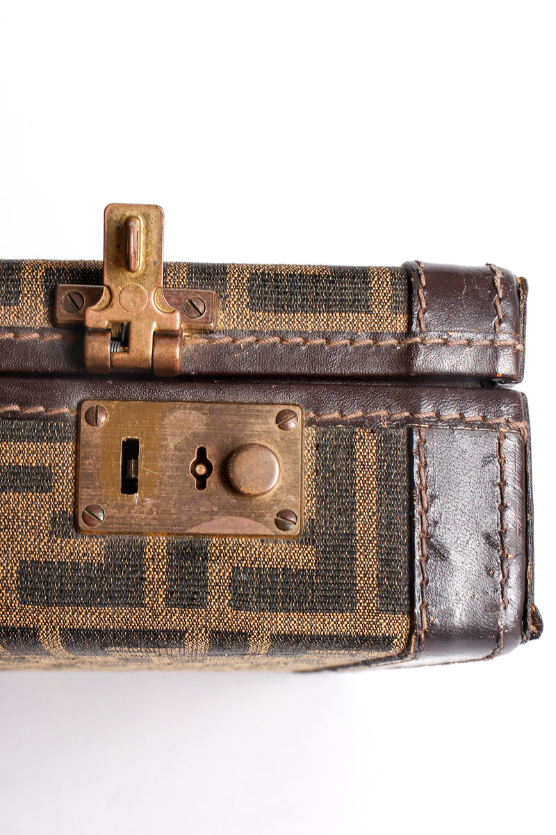 Vintage Fendi Zucca Monogram Leather Briefcase clasp wear at Recess Los Angeles