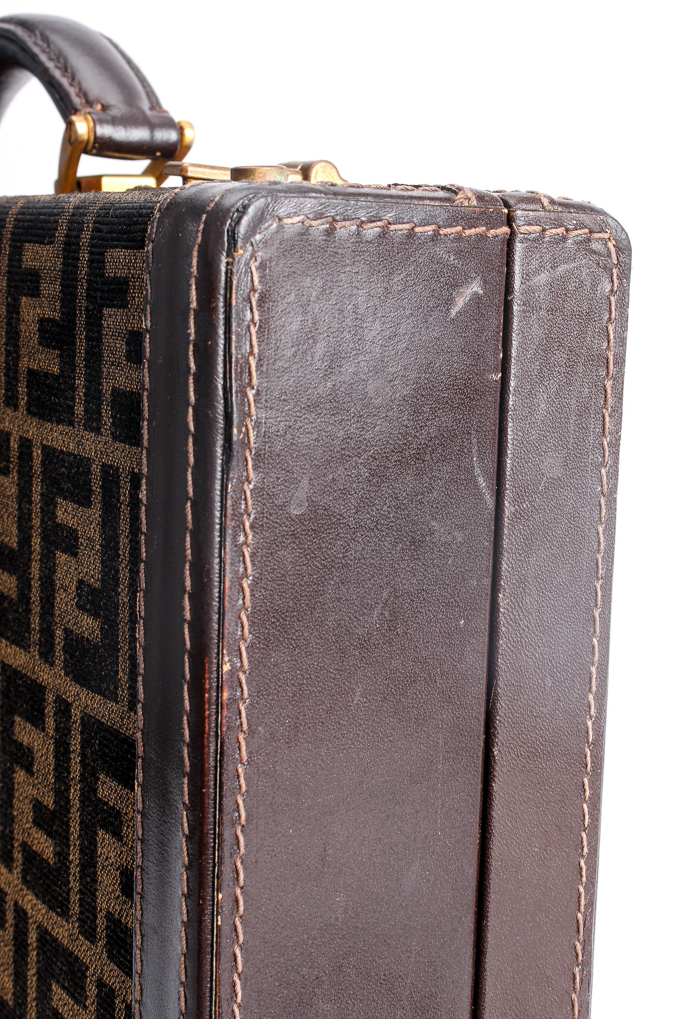 Vintage Fendi Zucca Monogram Leather Briefcase scratches edges at Recess Los Angeles