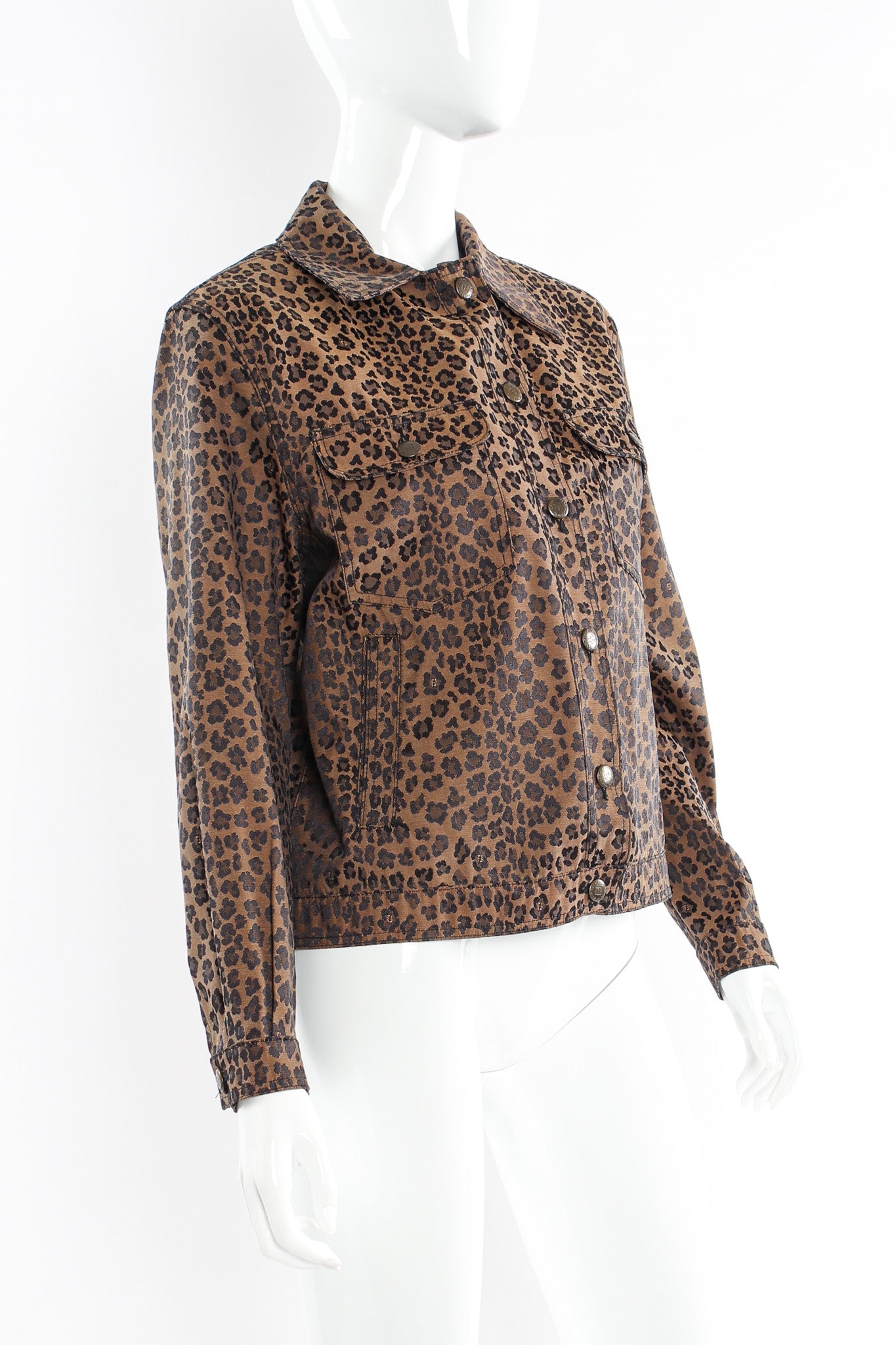 Vintage Fendi Leopard Signed Logo Print Jacket mannequin close angle @ Recess LA