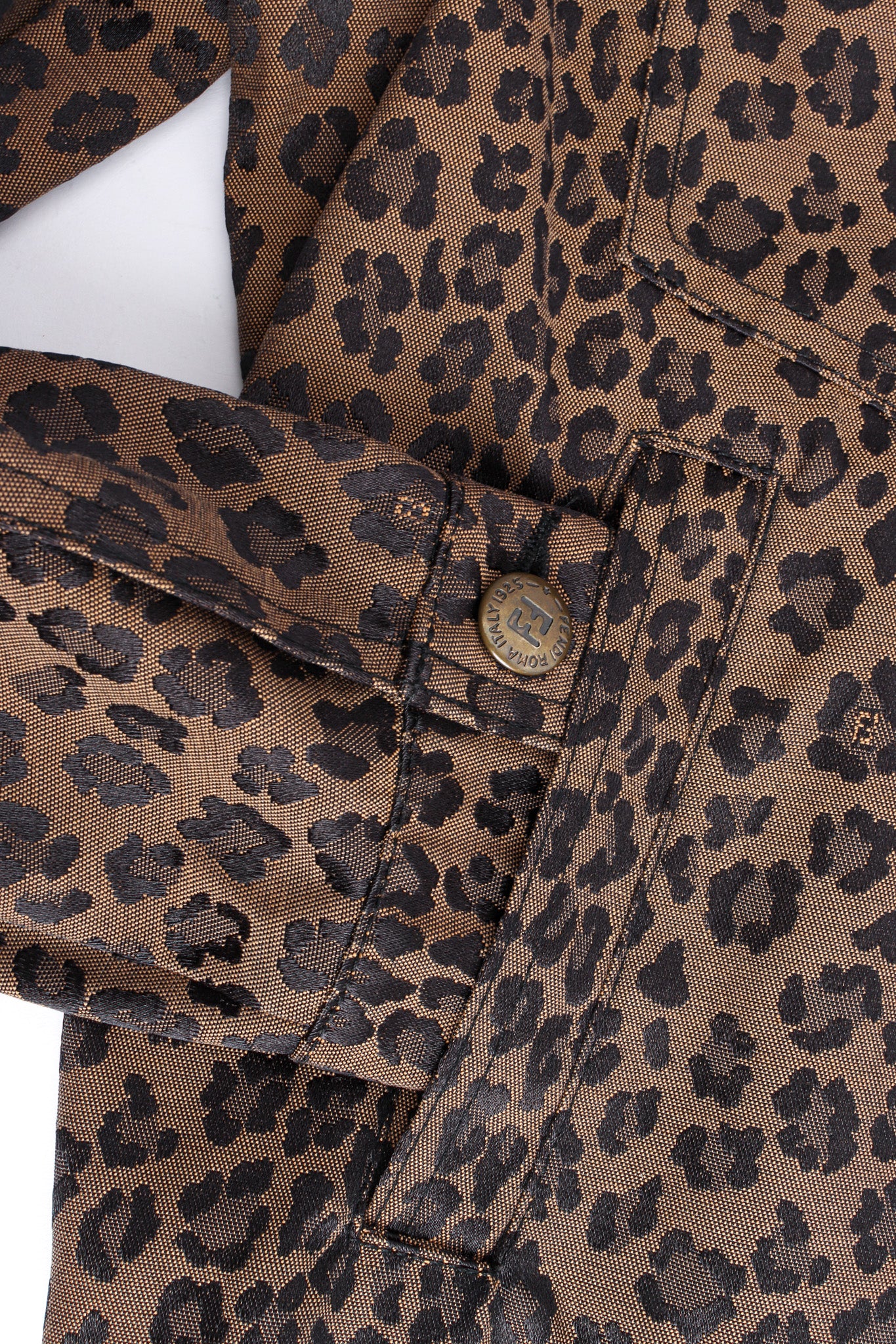 Vintage Fendi Leopard Signed Logo Print Jacket sleeve/pocket detail @ Recess LA