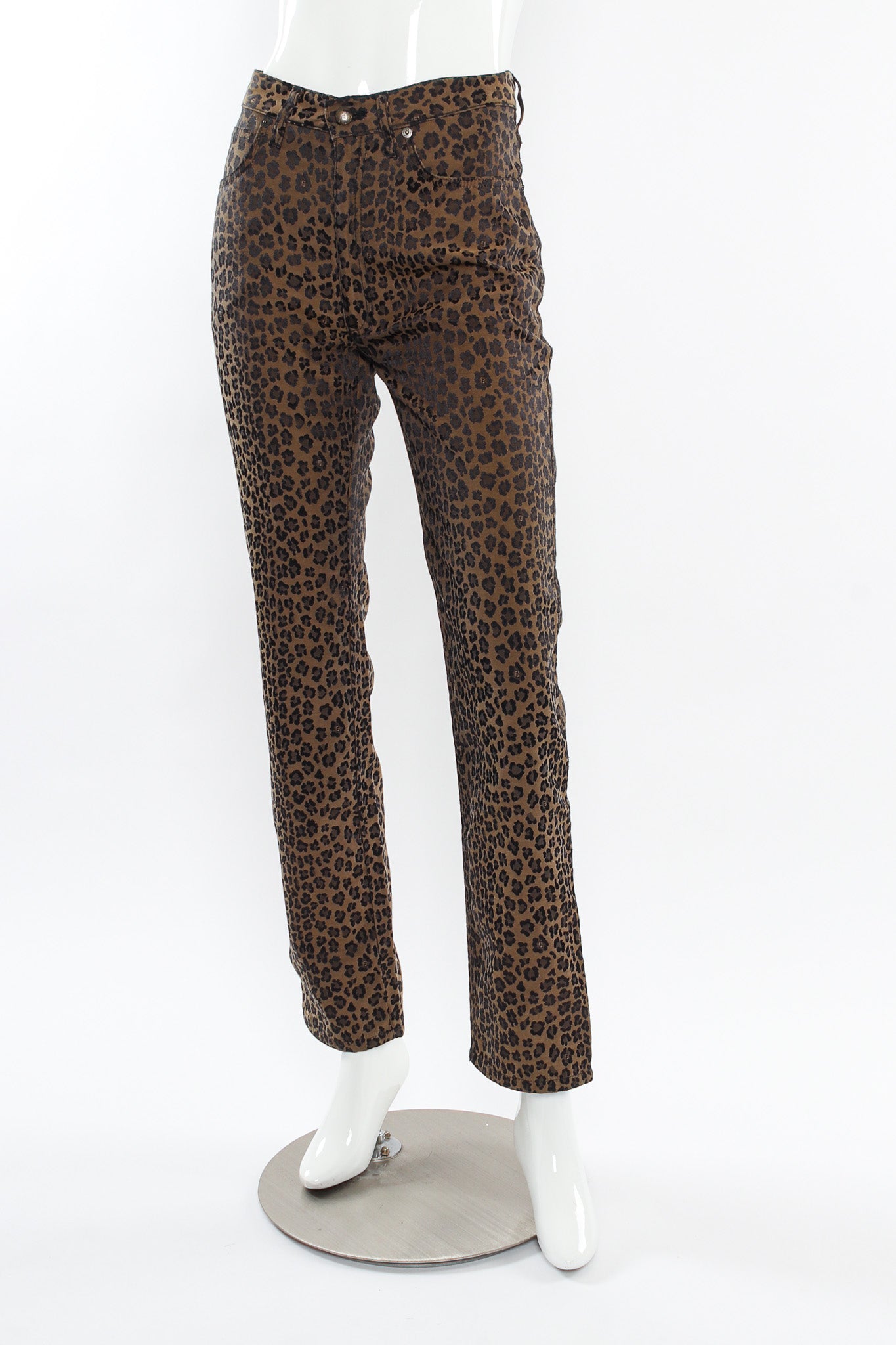 Vintage Fendi Leopard Signed Logo Print Jeans mannequin angle @ Recess LA