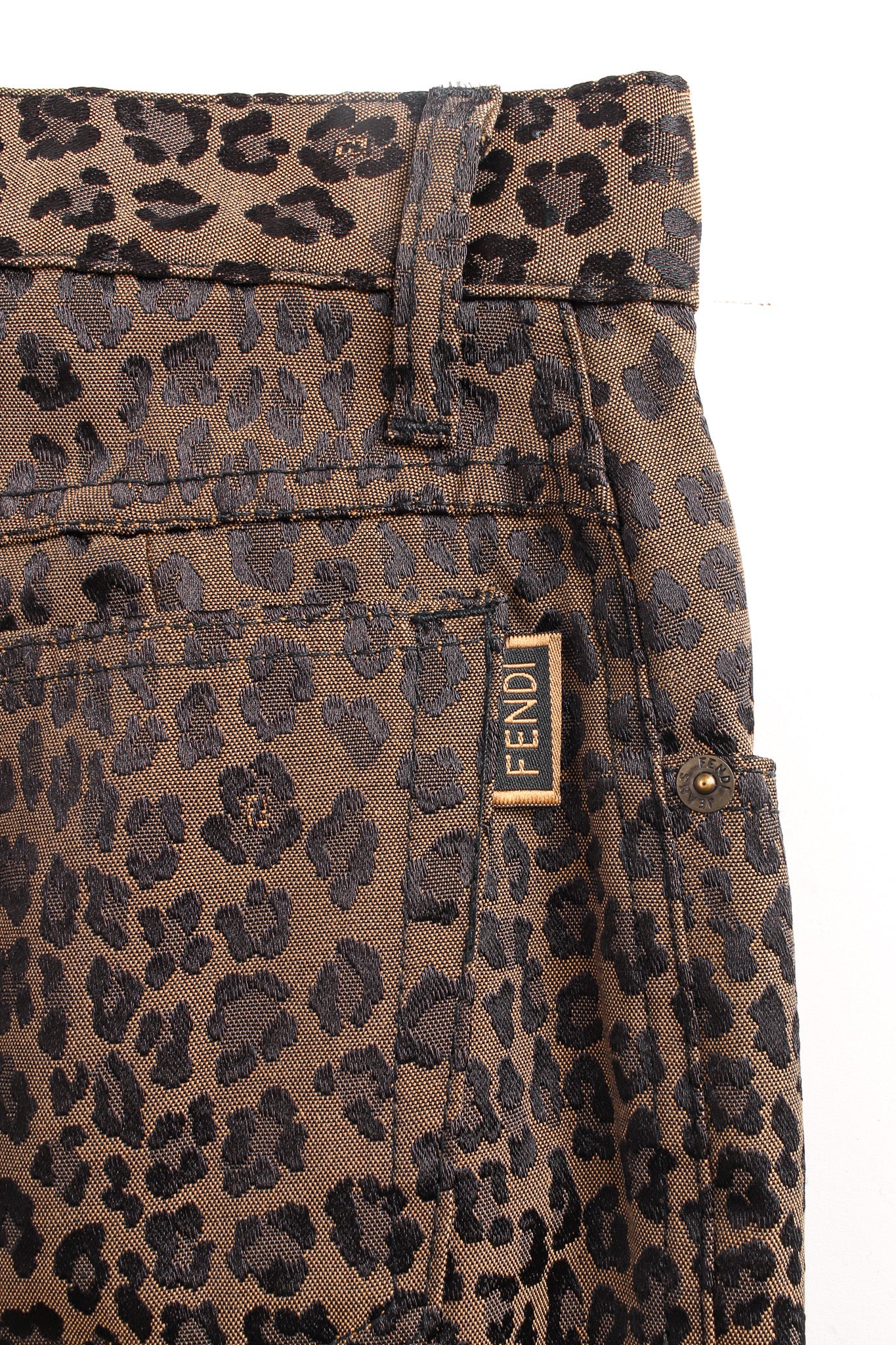 Vintage Fendi Leopard Signed Logo Print Jeans signed hang tag @ Recess LA