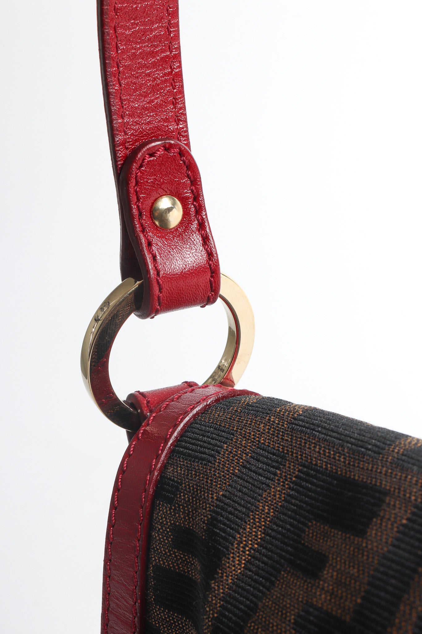 Vintage Fendi Zucca Monogram Flap Shoulder Bag strap/ring detail @ Recess LA