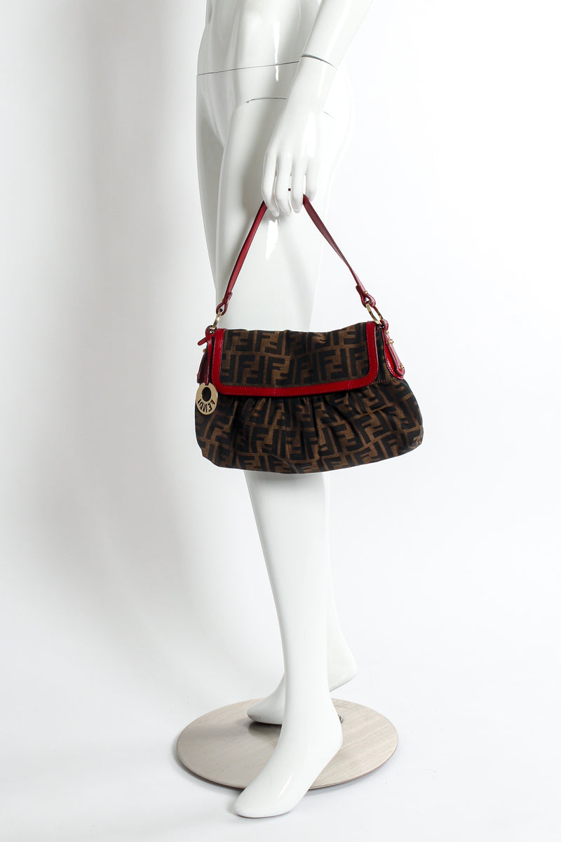 Vintage 1980s Fendi Zucca Monogram Shoulder Bag Purse Slant Top