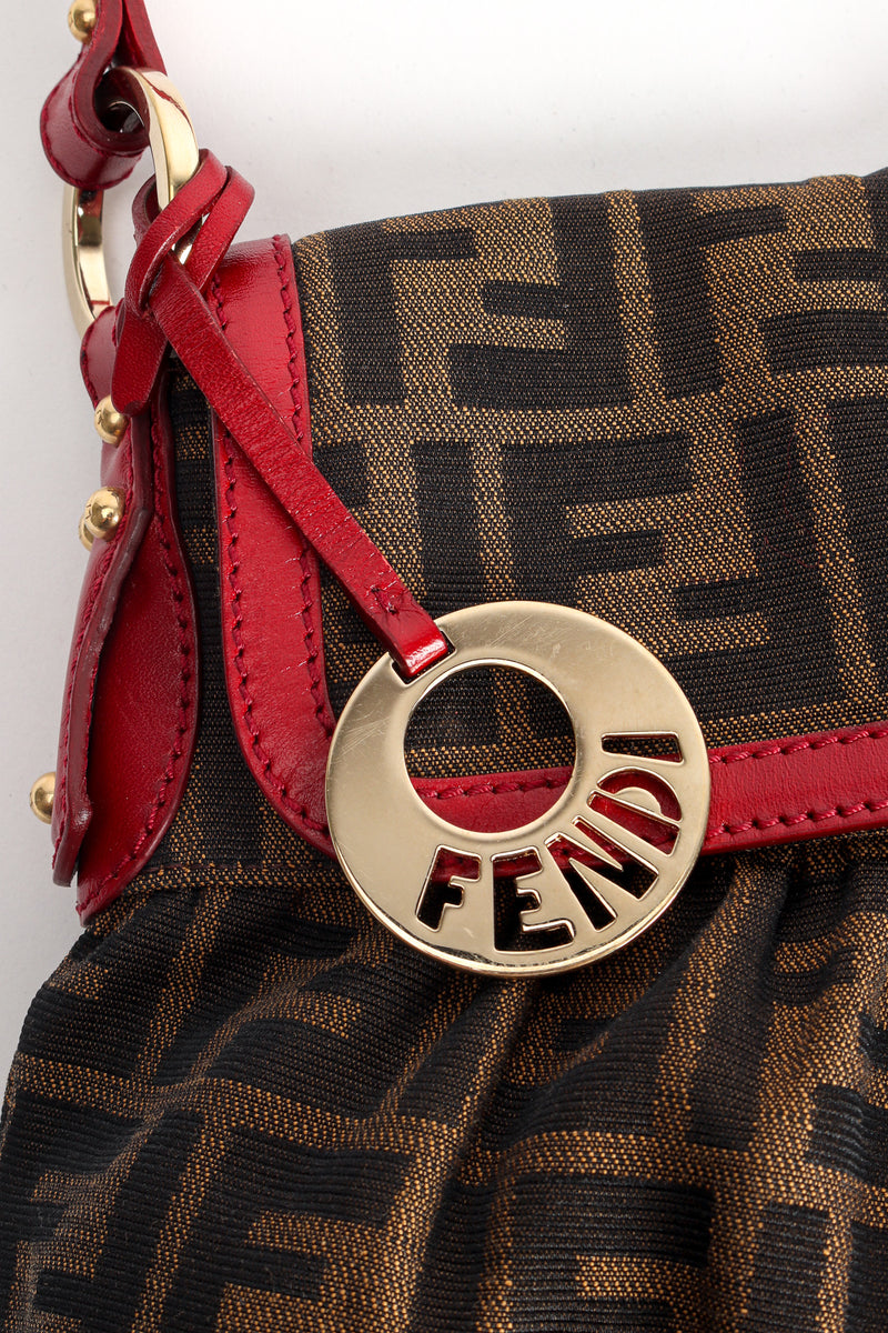 Vintage Fendi Zucca Monogram Flap Shoulder Bag signed charm emblem @ Recess LA