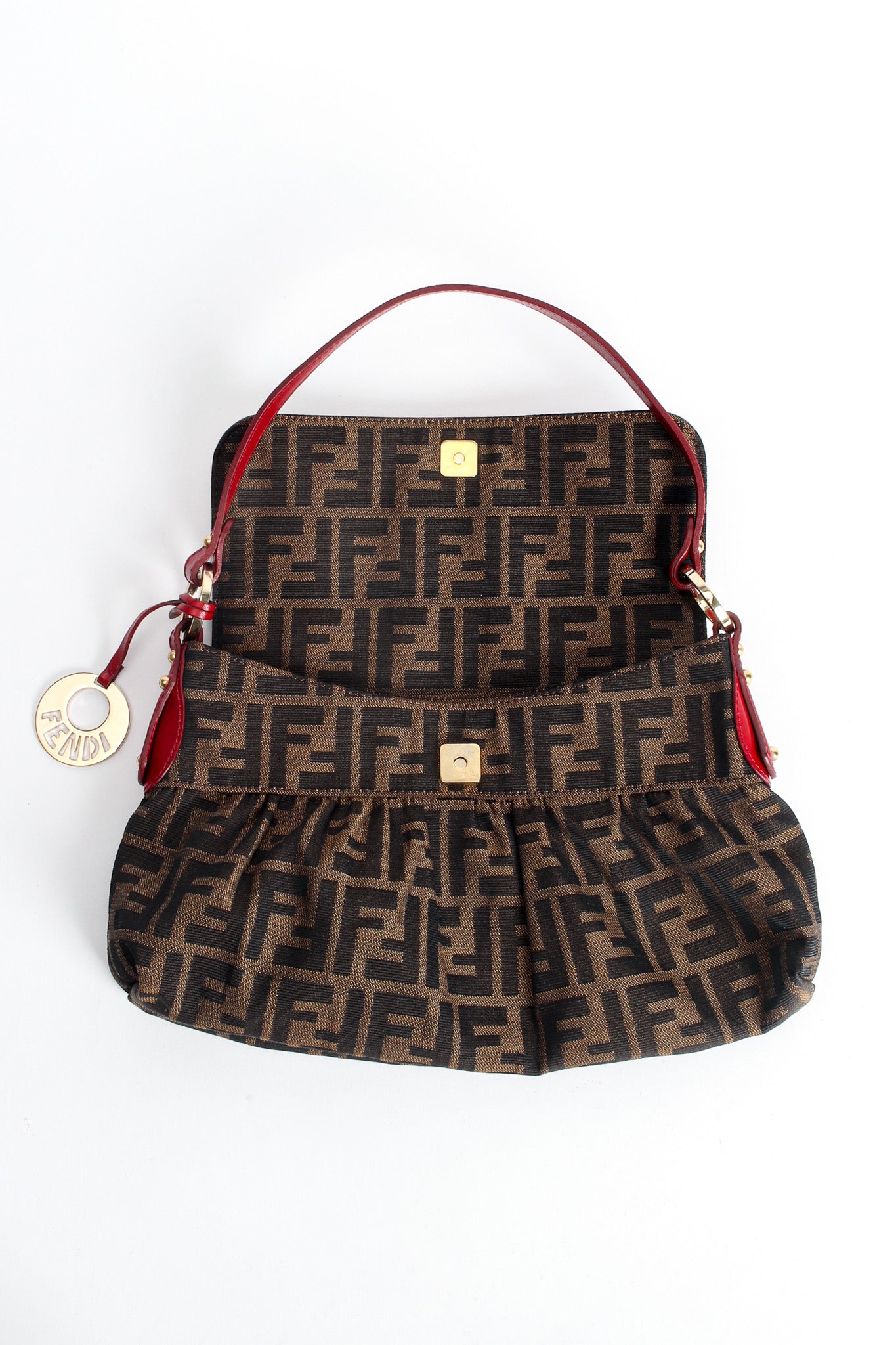 Vintage Fendi Zucca Monogram Flap Shoulder Bag flap open @ Recess LA