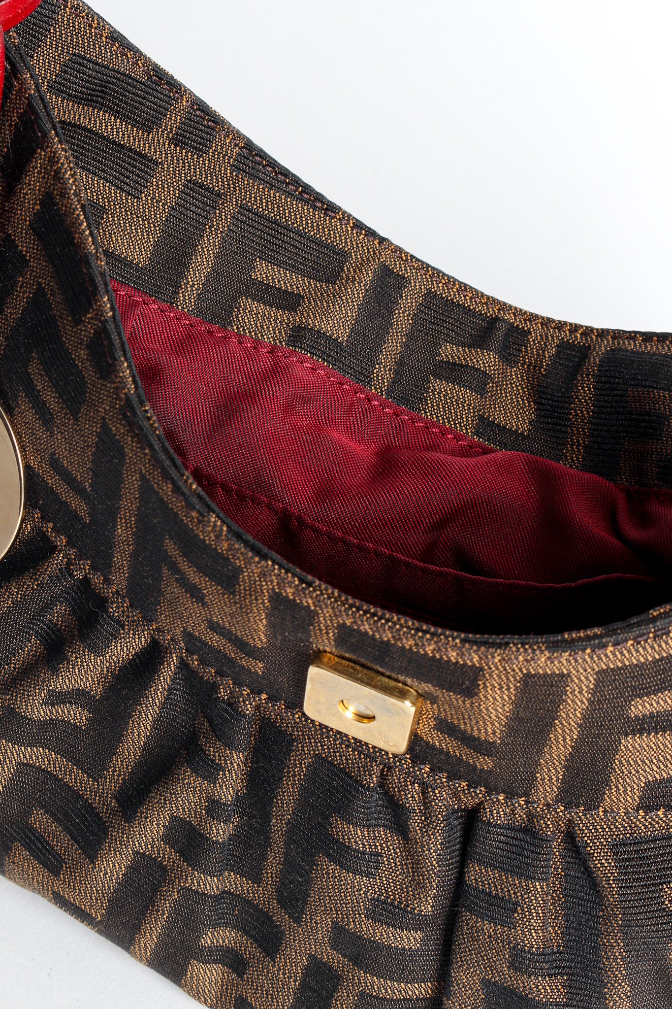 Vintage Fendi Zucca Monogram Flap Shoulder Bag bag opening @ Recess LA
