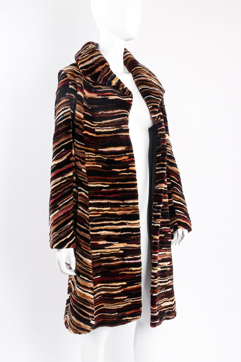 Vintage Louis Féraud Rainbow Striae Stripe Fur Coat on mannequin open at Recess Los Angeles