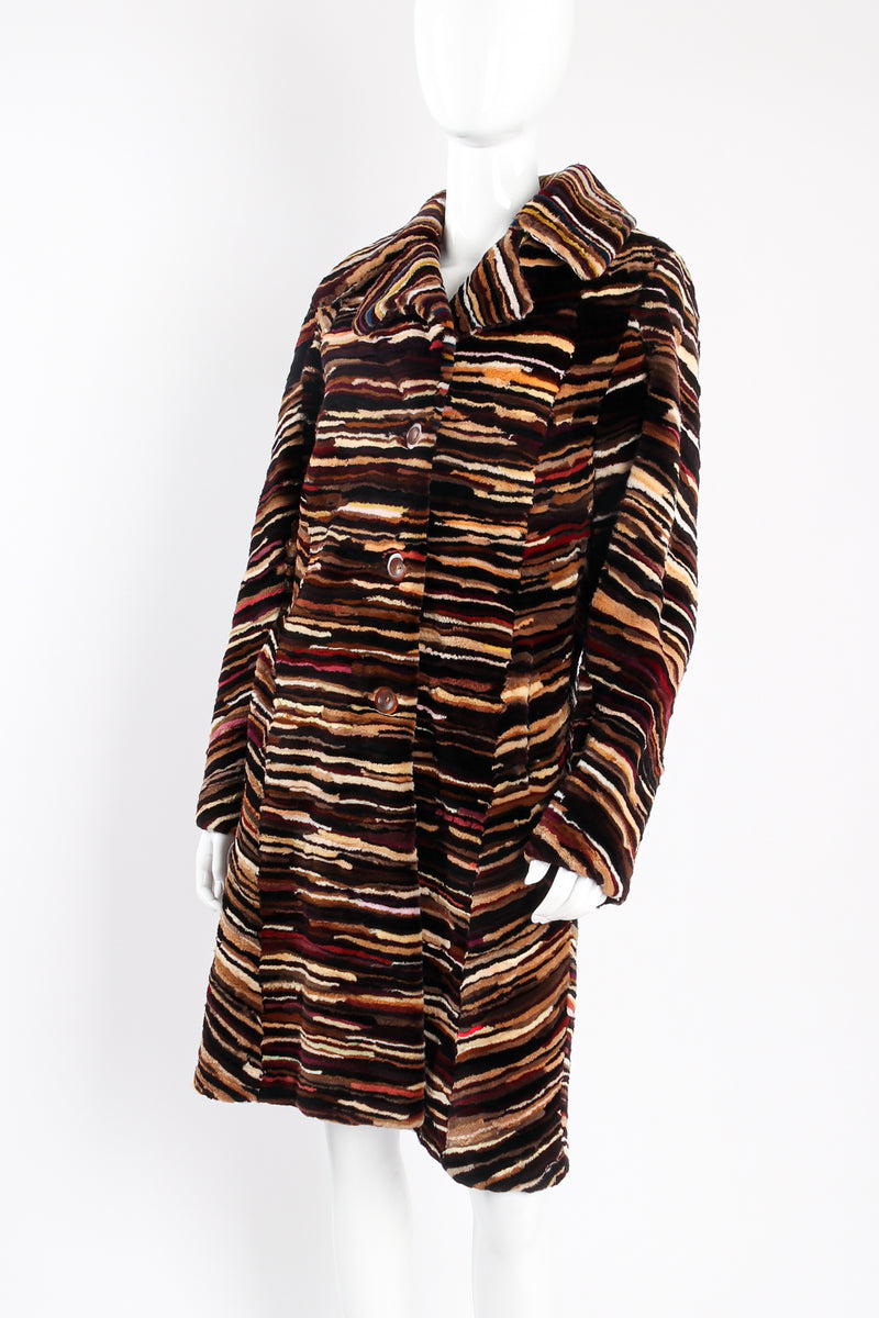 Vintage Louis Féraud Rainbow Striae Stripe Fur Coat on mannequin angle at Recess Los Angeles