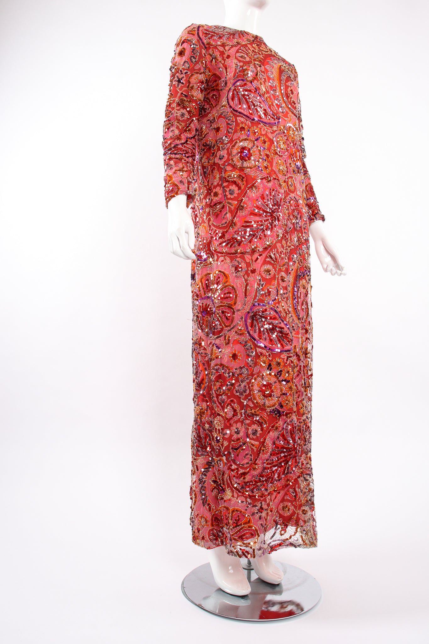 Vintage Ferdinando Sarmi Sequined Mesh Shift Dress on mannequin angle at Recess Los Angeles