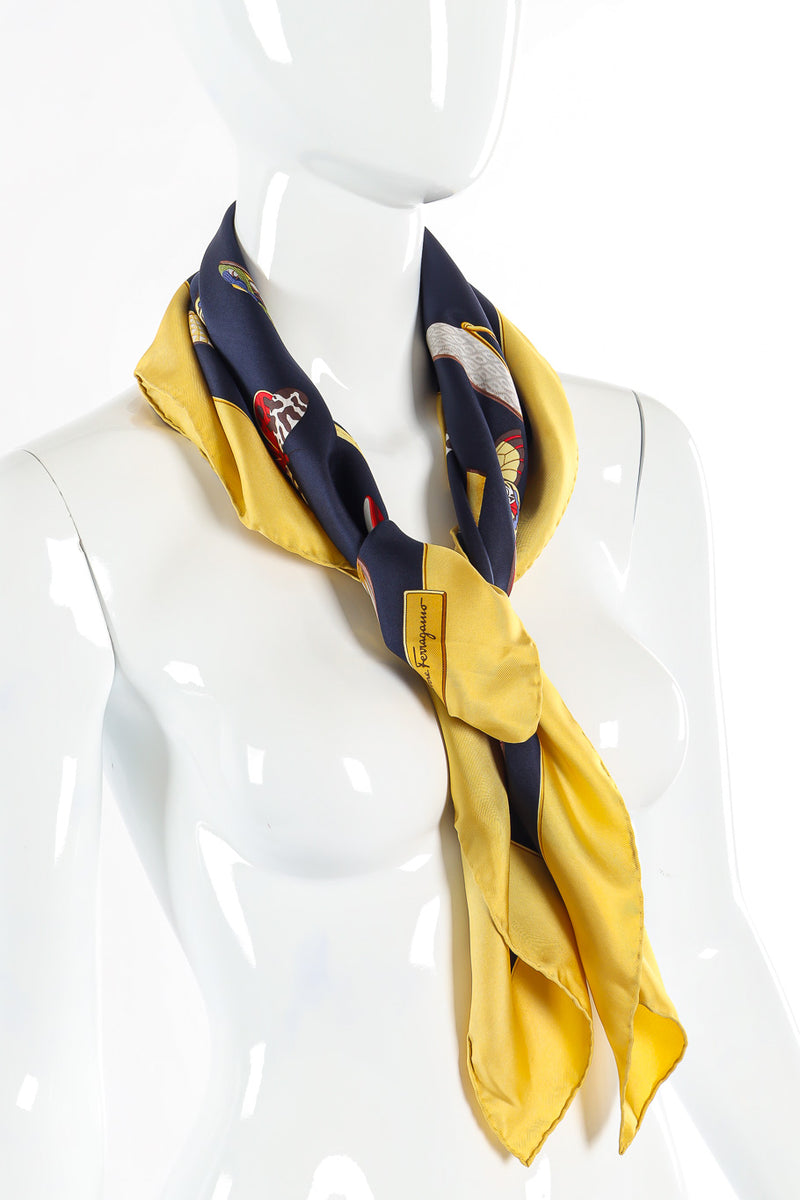 shoe print silk scarf by Salvatore Ferragamo neck tie side @recessla