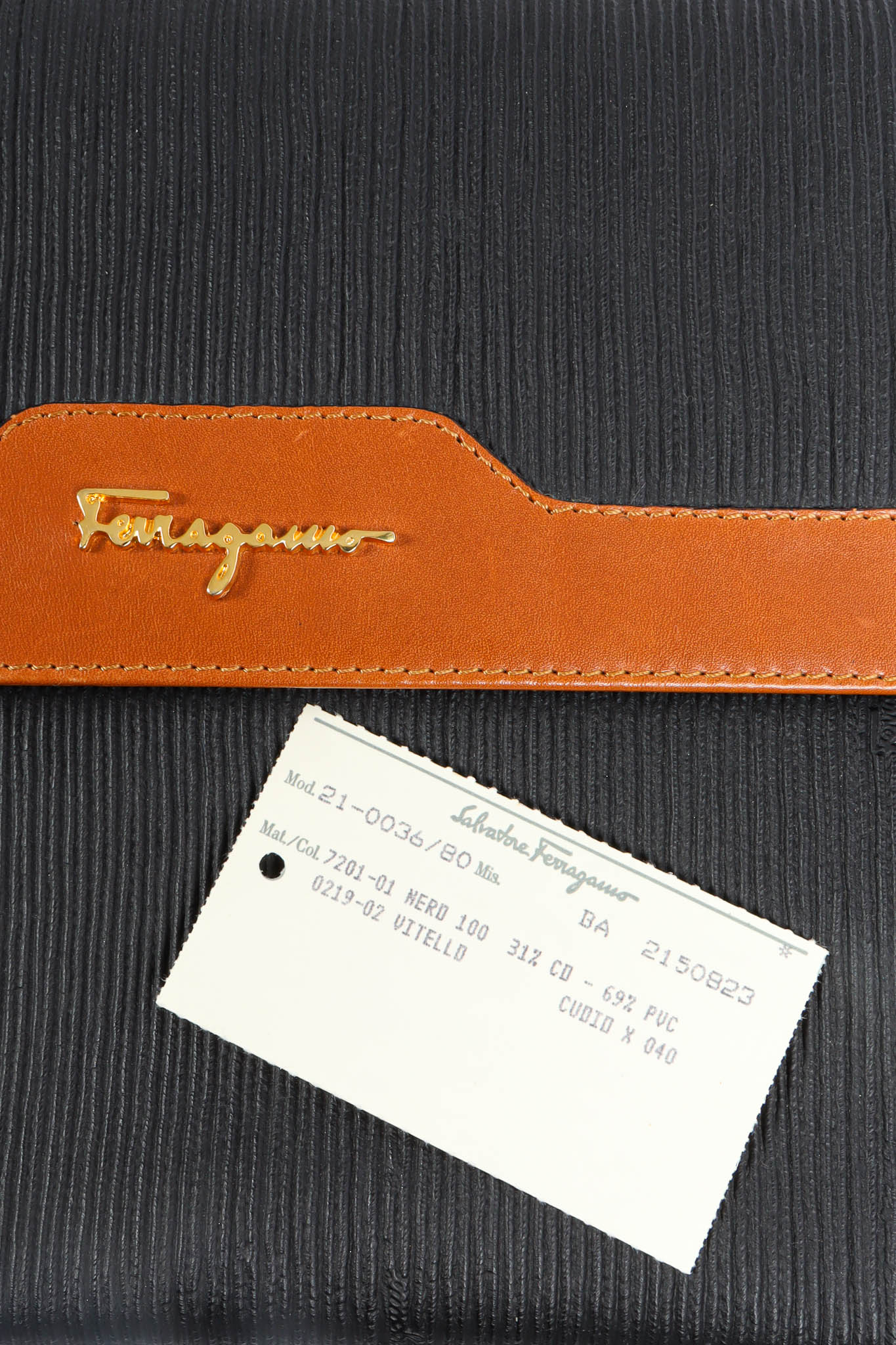 Vintage Ferragamo Leather Portfolio Clutch authenticity card @ Recess Los Angeles