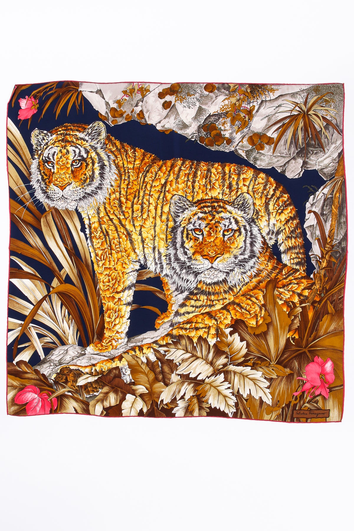 Vintage Salvatore Ferragamo Tropical Tiger Blossom Silk Scarf – Recess