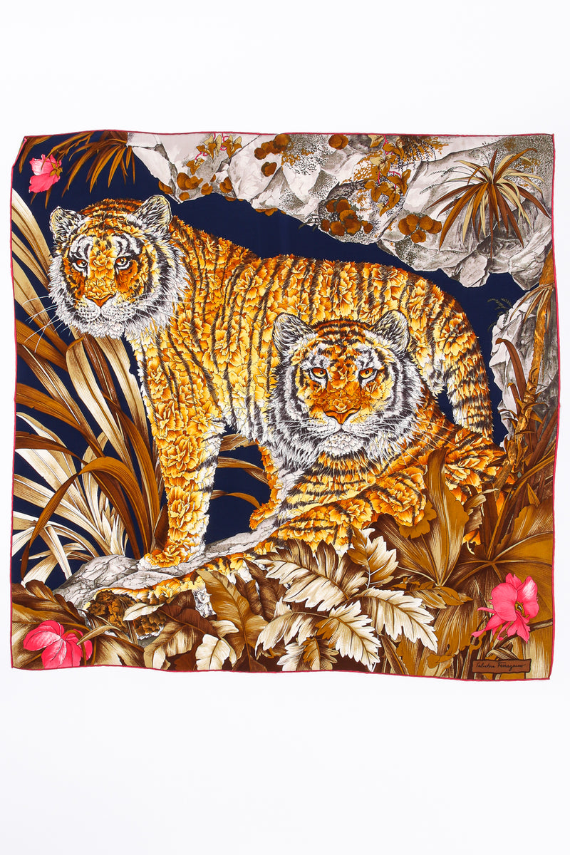 Vintage Salvatore Ferragamo Tropical Tiger Blossom Silk Scarf at Recess Los Angeles
