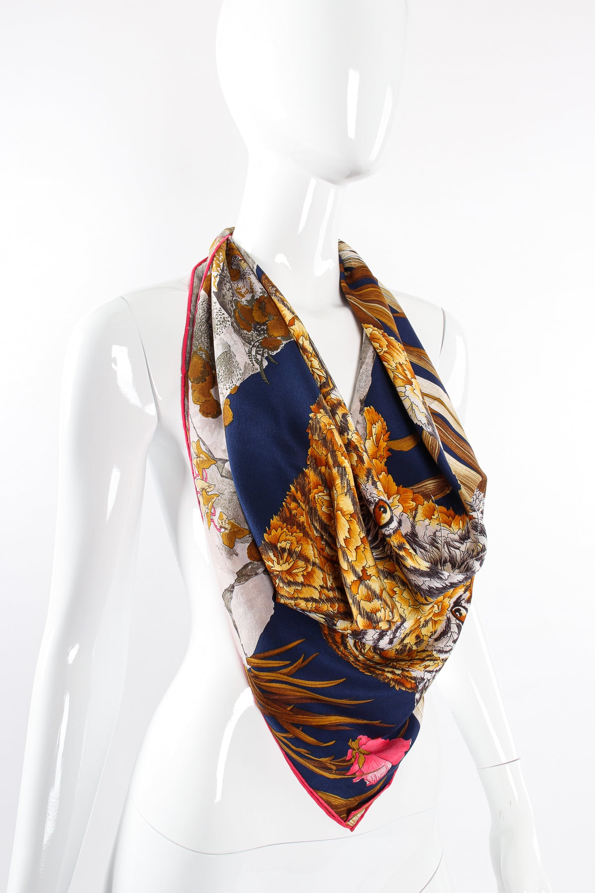 Vintage Salvatore Ferragamo Tropical Tiger Blossom Silk Scarf – Recess