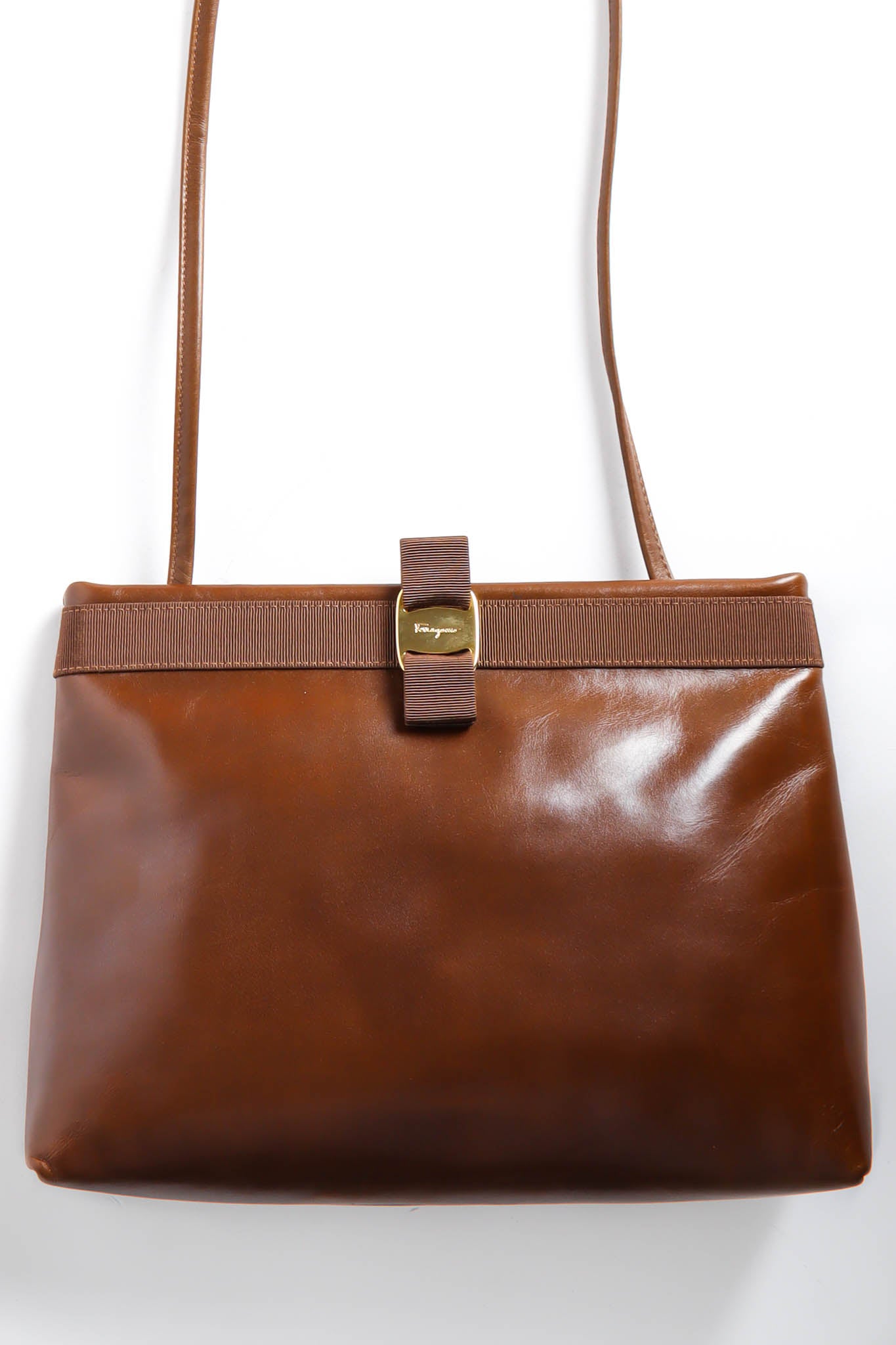 Vintage Ferragamo Leather Shoulder Pouch Bag pouch front @ Recess Los Angeles