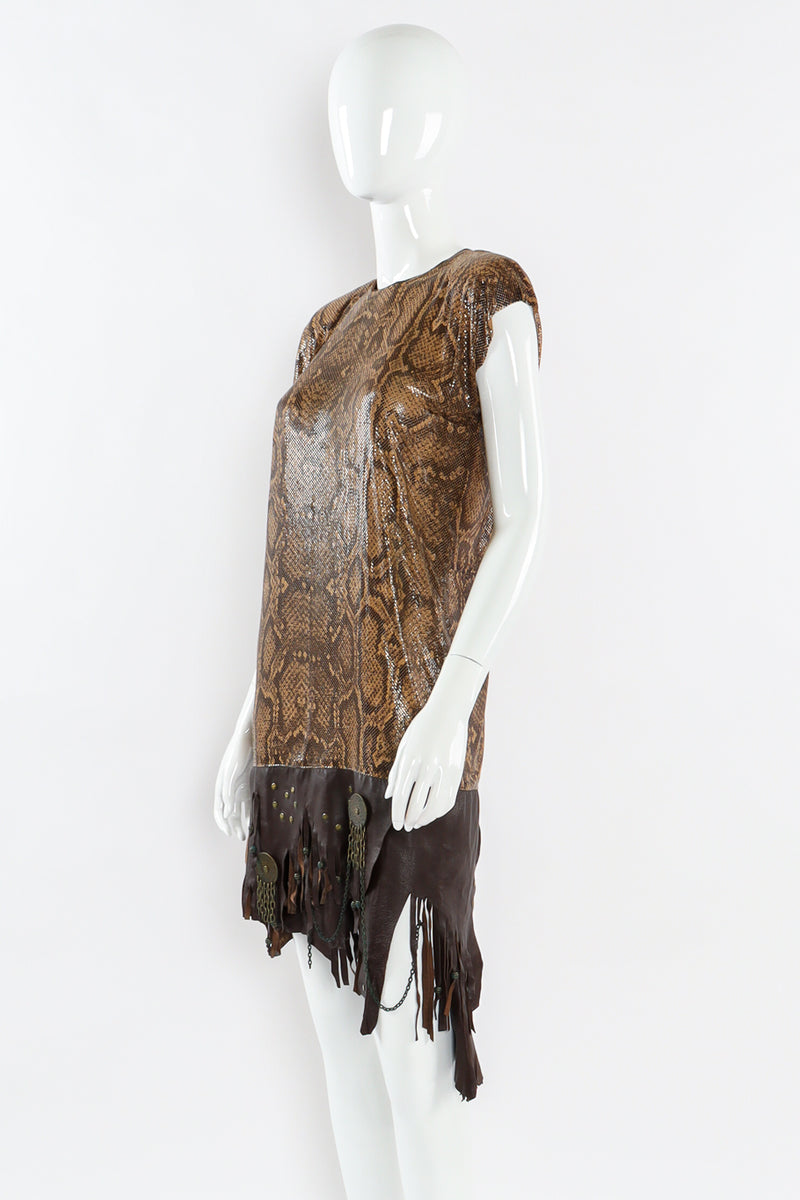 Vintage Ferrara Python Print Metal Mesh Leather Dress mannequin front close angle @ Recess LA