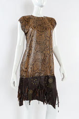 Vintage Ferrara Python Print Metal Mesh Leather Dress mannequin front close @ Recess LA