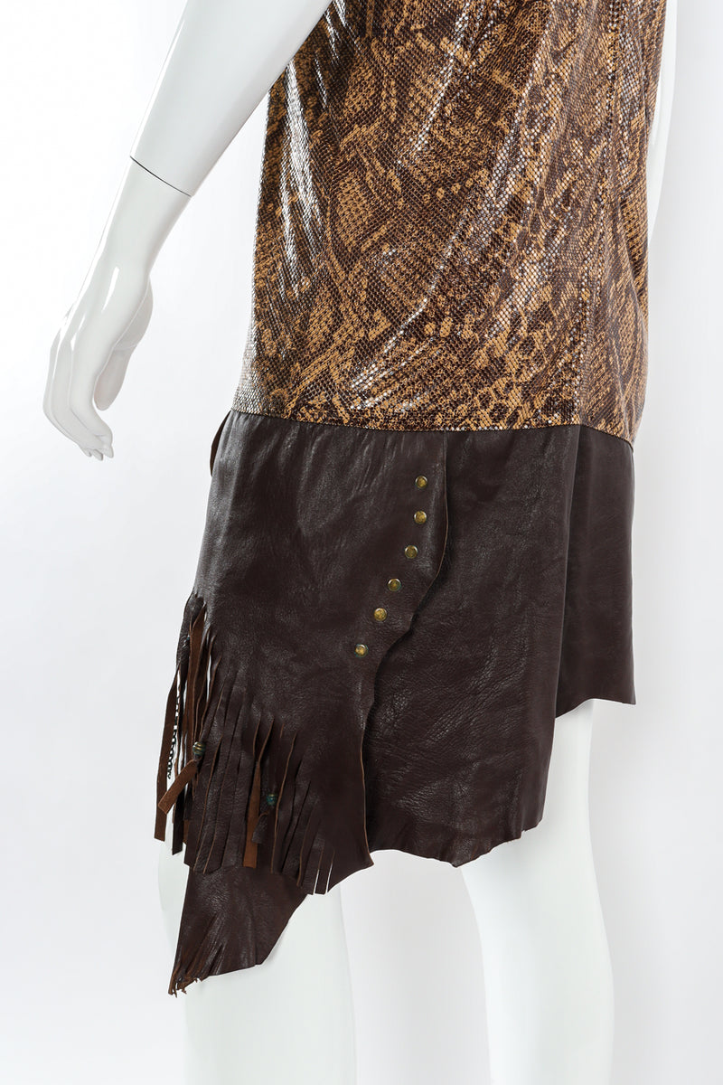Vintage Ferrara Python Print Metal Mesh Leather Dress mannequin hem side @ Recess LA