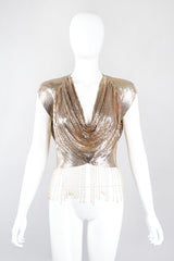 Recess Los Angeles Vintage Anthony Ferrara Gold Liquid Mesh Fringe Cowl Top & Skirt Set