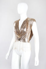 Recess Los Angeles Vintage Anthony Ferrara Gold Liquid Mesh Fringe Cowl Top & Skirt Set