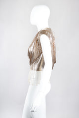 Recess Los Angeles Vintage Anthony Ferrara Gold Liquid Mesh Fringe Cowl Top & Skirt Set