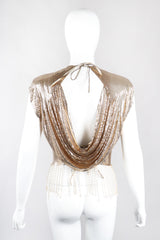 Recess Los Angeles Vintage Anthony Ferrara Gold Liquid Mesh Fringe Cowl Top & Skirt Set