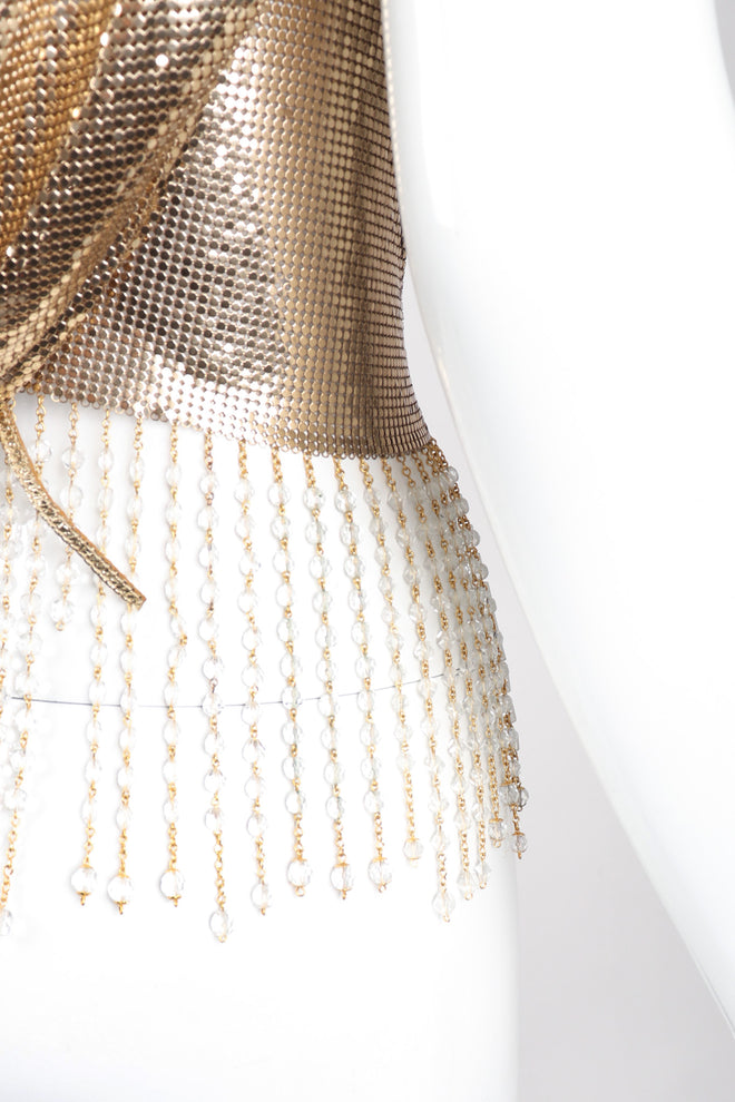 Recess Los Angeles Vintage Anthony Ferrara Gold Liquid Mesh Fringe Cowl Top & Skirt Set