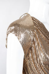 Recess Los Angeles Vintage Anthony Ferrara Gold Liquid Mesh Fringe Cowl Top & Skirt Set