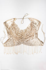 Recess Los Angeles Vintage Anthony Ferrara Gold Liquid Mesh Fringe Cowl Top & Skirt Set