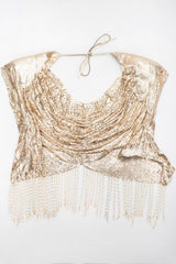 Recess Los Angeles Vintage Anthony Ferrara Gold Liquid Mesh Fringe Cowl Top & Skirt Set