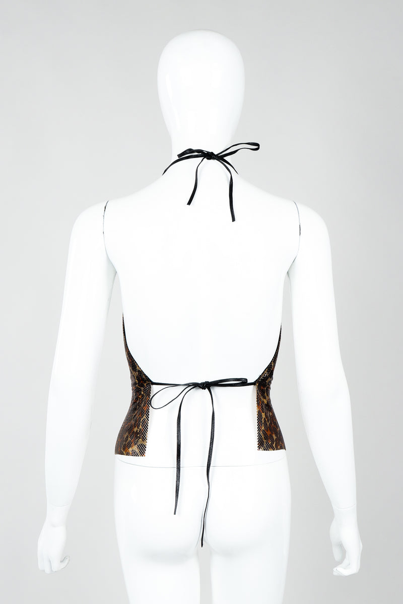 Vintage Anthon Ferrara Bronze Leopard Liquid Metal Mesh Halter Tie Top on Mannequin back