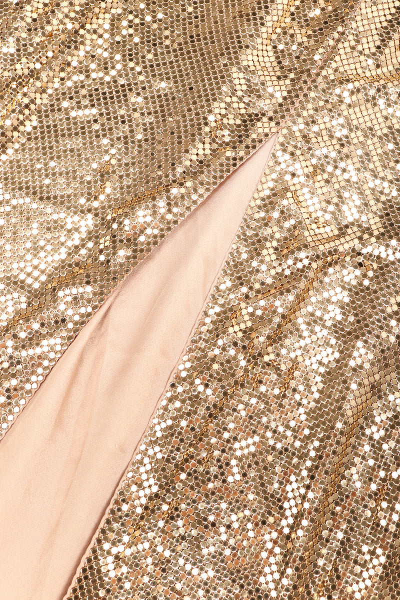 Recess Los Angeles Vintage Anthony Ferrara Gold Liquid Mesh Fringe Cowl Top & Skirt Set