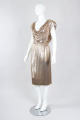 Recess Los Angeles Vintage Anthony Ferrara Gold Liquid Mesh Fringe Cowl Top & Skirt Set