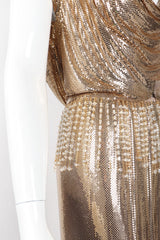 Recess Los Angeles Vintage Anthony Ferrara Gold Liquid Mesh Fringe Cowl Top & Skirt Set
