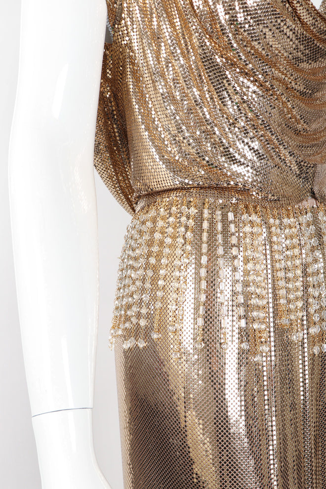 Recess Los Angeles Vintage Anthony Ferrara Gold Liquid Mesh Fringe Cowl Top & Skirt Set