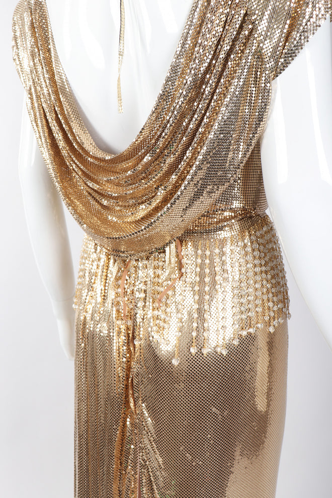 Recess Los Angeles Vintage Anthony Ferrara Gold Liquid Mesh Fringe Cowl Top & Skirt Set