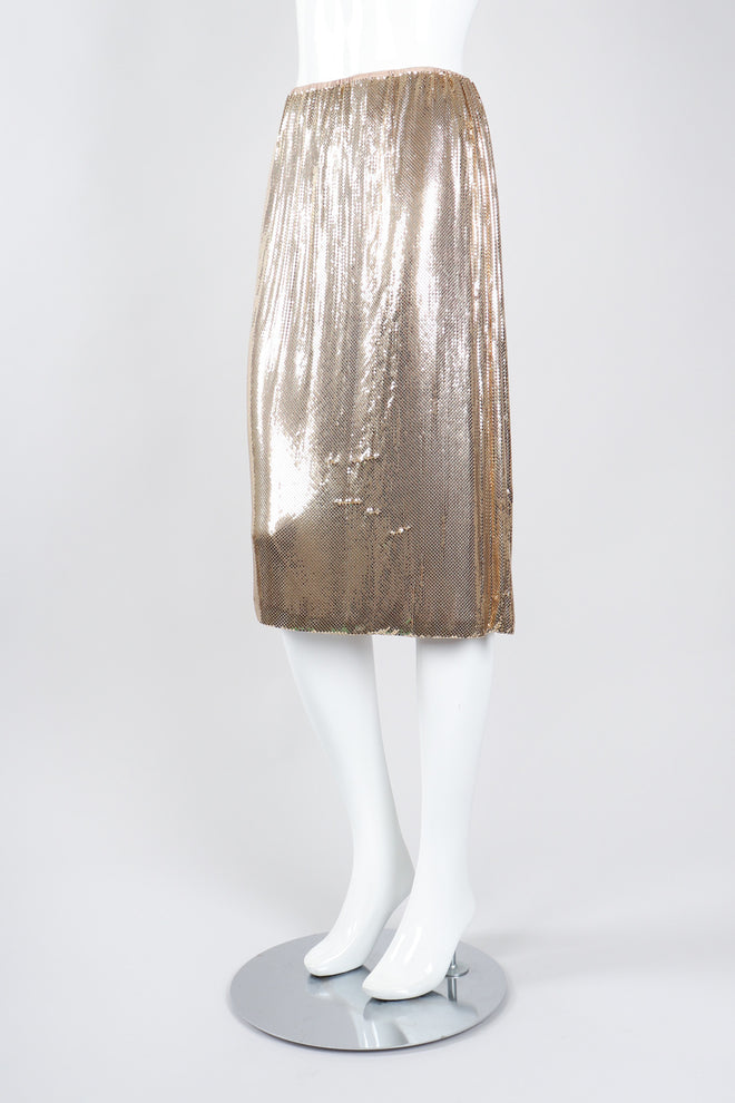 Recess Los Angeles Vintage Anthony Ferrara Gold Liquid Mesh Fringe Cowl Top & Skirt Set