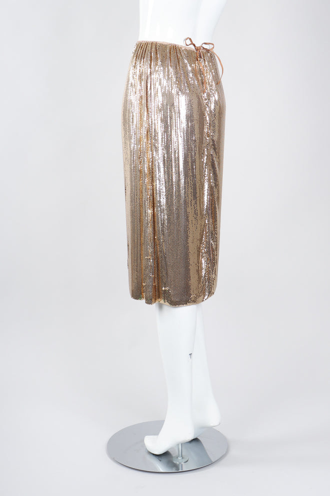 Recess Los Angeles Vintage Anthony Ferrara Gold Liquid Mesh Fringe Cowl Top & Skirt Set