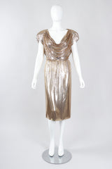 Recess Los Angeles Vintage Anthony Ferrara Gold Liquid Mesh Fringe Cowl Top & Skirt Set