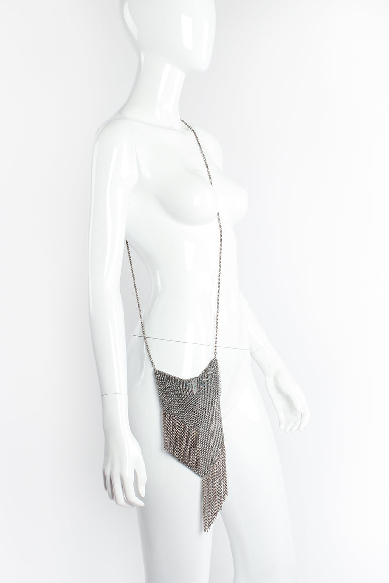 Vintage Anthony Ferrara Ring Mesh Fold Over Asymmetrical Chain Fringe Bag on Mannequin at Recess LA