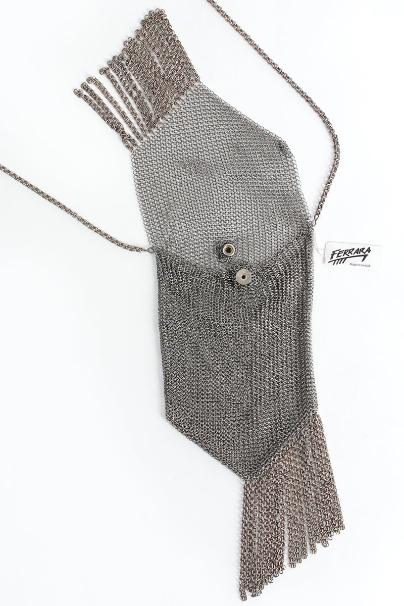 Vintage Anthony Ferrara Ring Mesh Fold Over Asymmetrical Chain Fringe Bag Flat Open at Recess LA