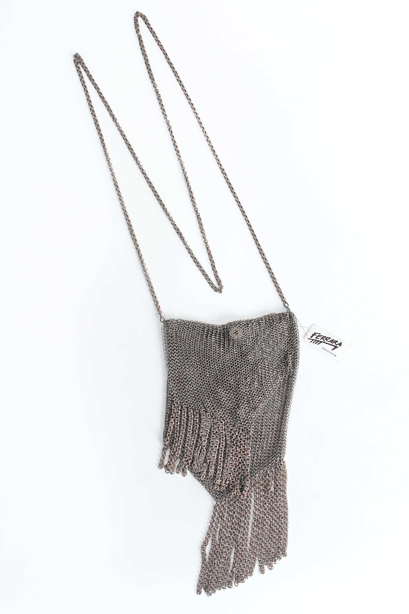 Vintage Anthony Ferrara Ring Mesh Fold Over Asymmetrical Chain Fringe Bag Flat Front at Recess LA