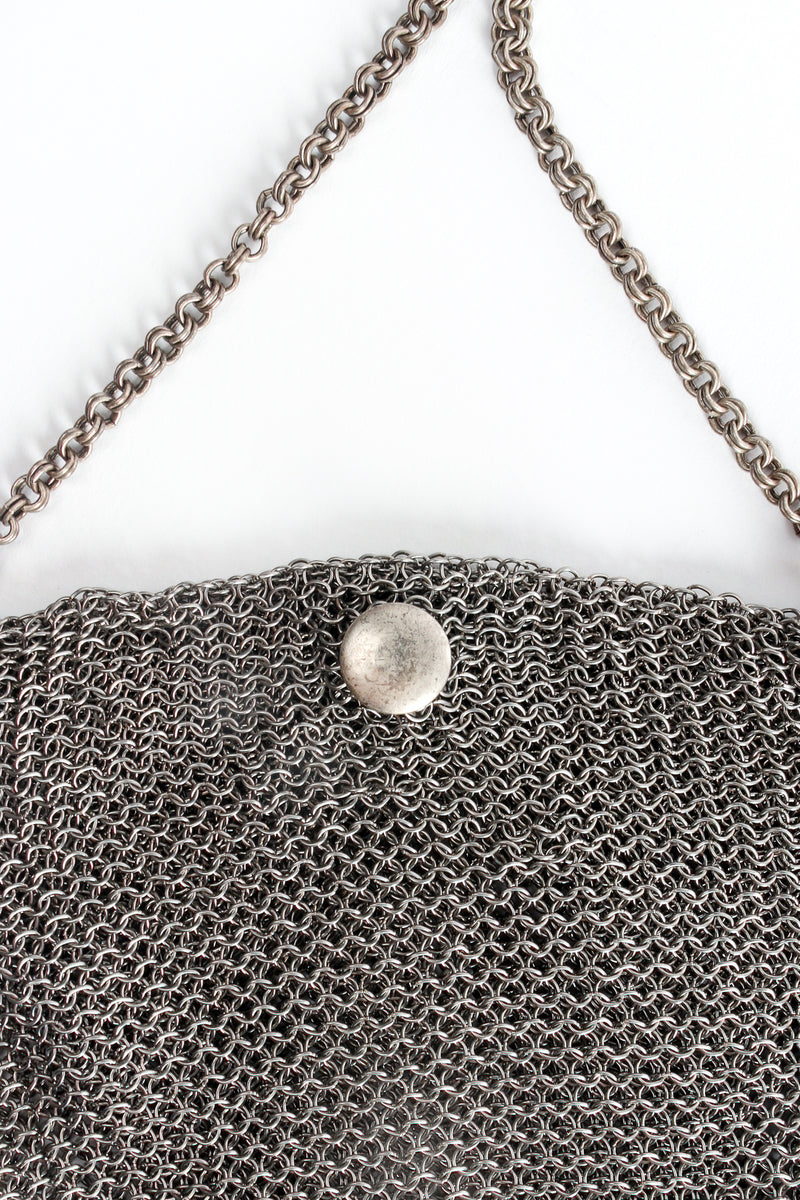 Vintage Anthony Ferrara Ring Mesh Fold Over Asymmetrical Chain Fringe Bag Detail at Recess LA