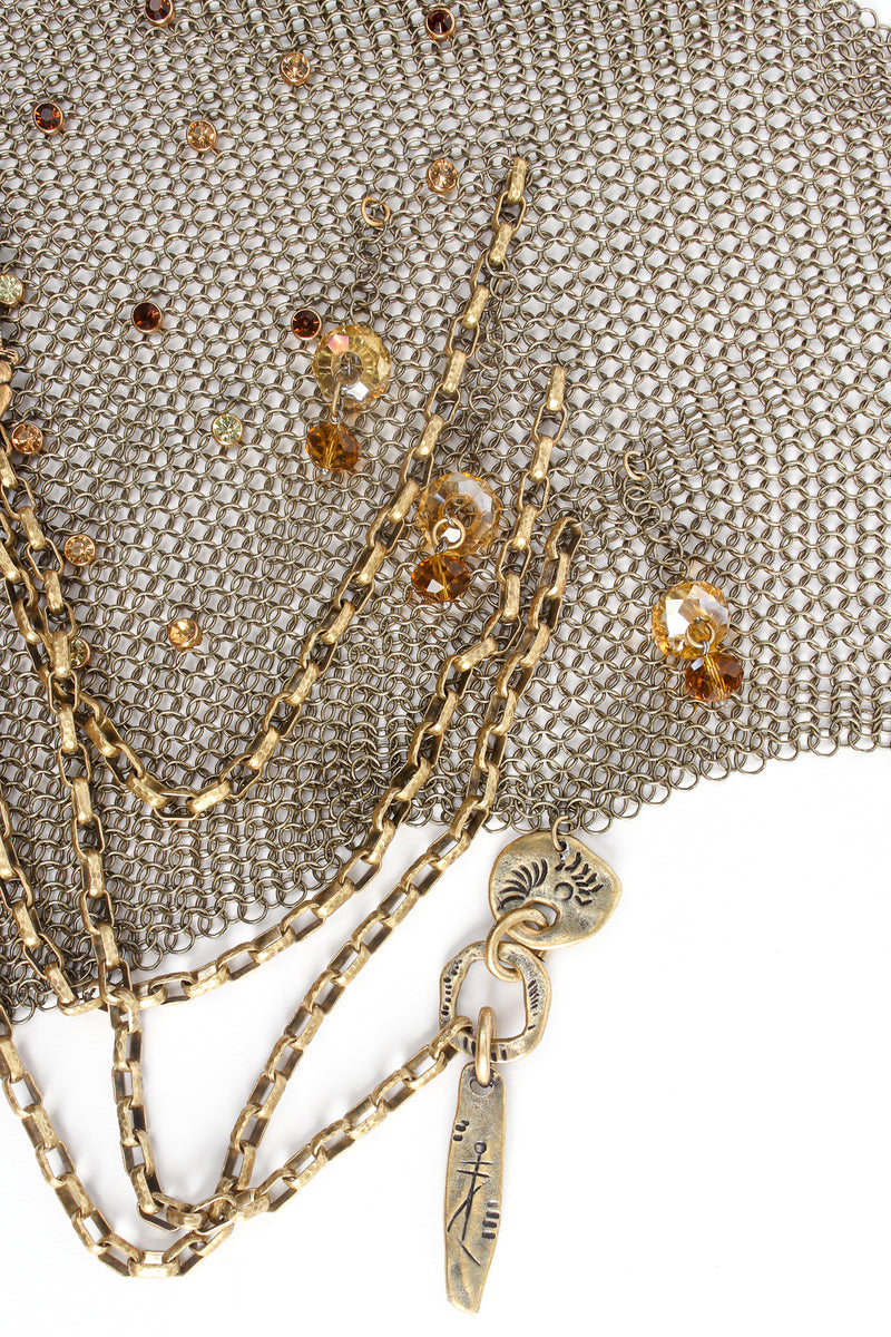 Vintage Anthony Ferrara Antique Brass Ring Mesh Charm Bib Necklace detail at Recess Los Angeles